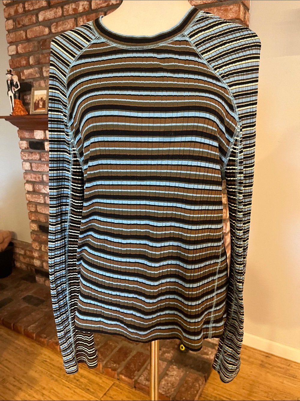 STINE GOYA Ribbed Striped Long-Sleeve Top in Black and Light Blue